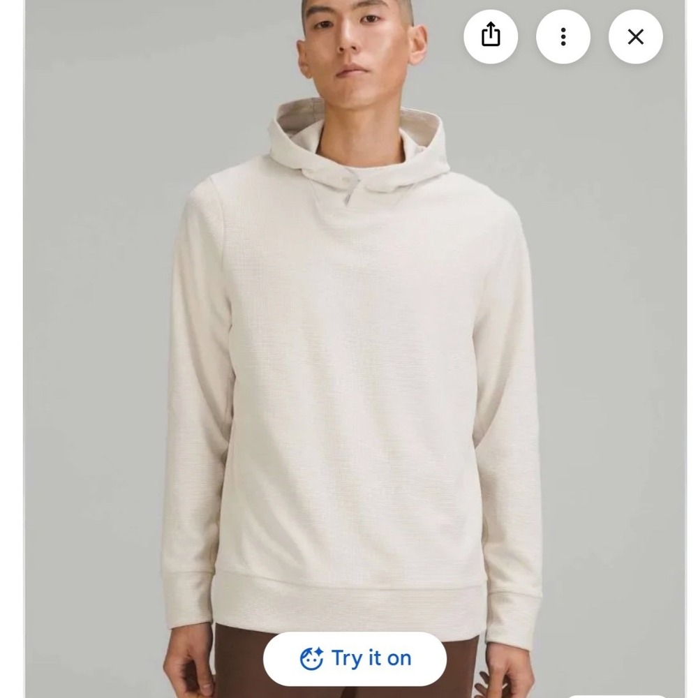 Lululemon Mens S Shift Stitch Classic-Fit Hoodie Natural Ivory White Waffle Knit